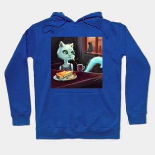 Blue Cat Considers Eating a Mouse Instead of her Quiche Hoodie